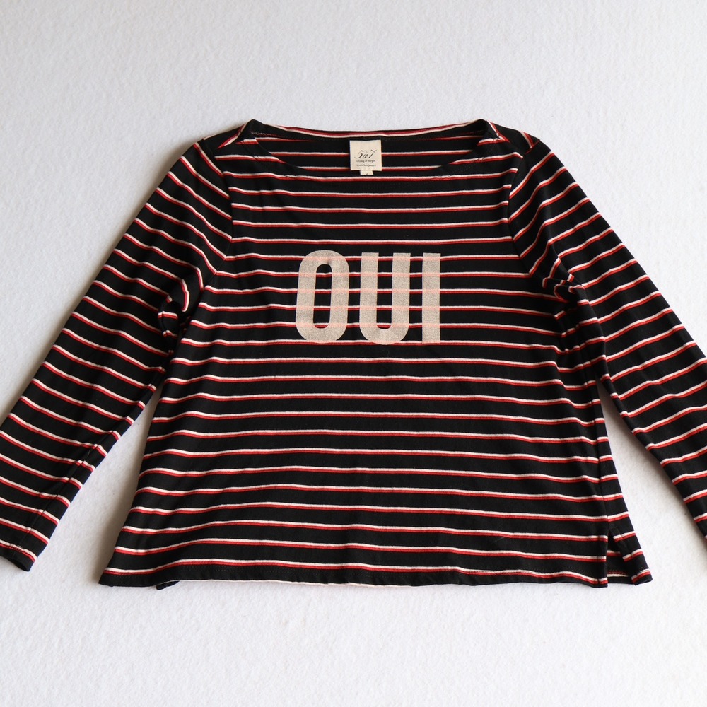 Cinq a Sept Oui Breton Striped Boatneck Top Women's Medium 100% Cotton